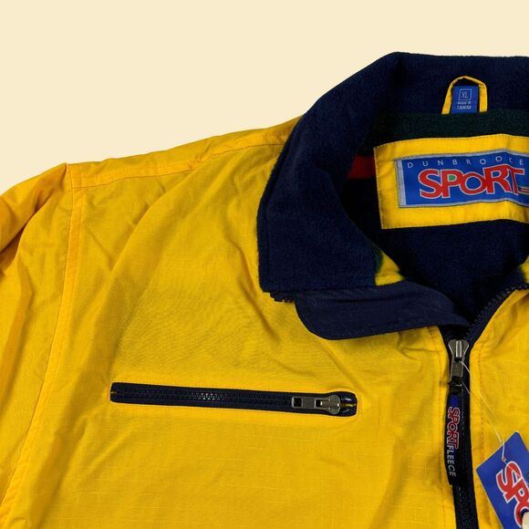 90s XL Dunbrooke Sport jacket, vintage fleece lined yellow & blue zip up jacket - Picture 6 of 8